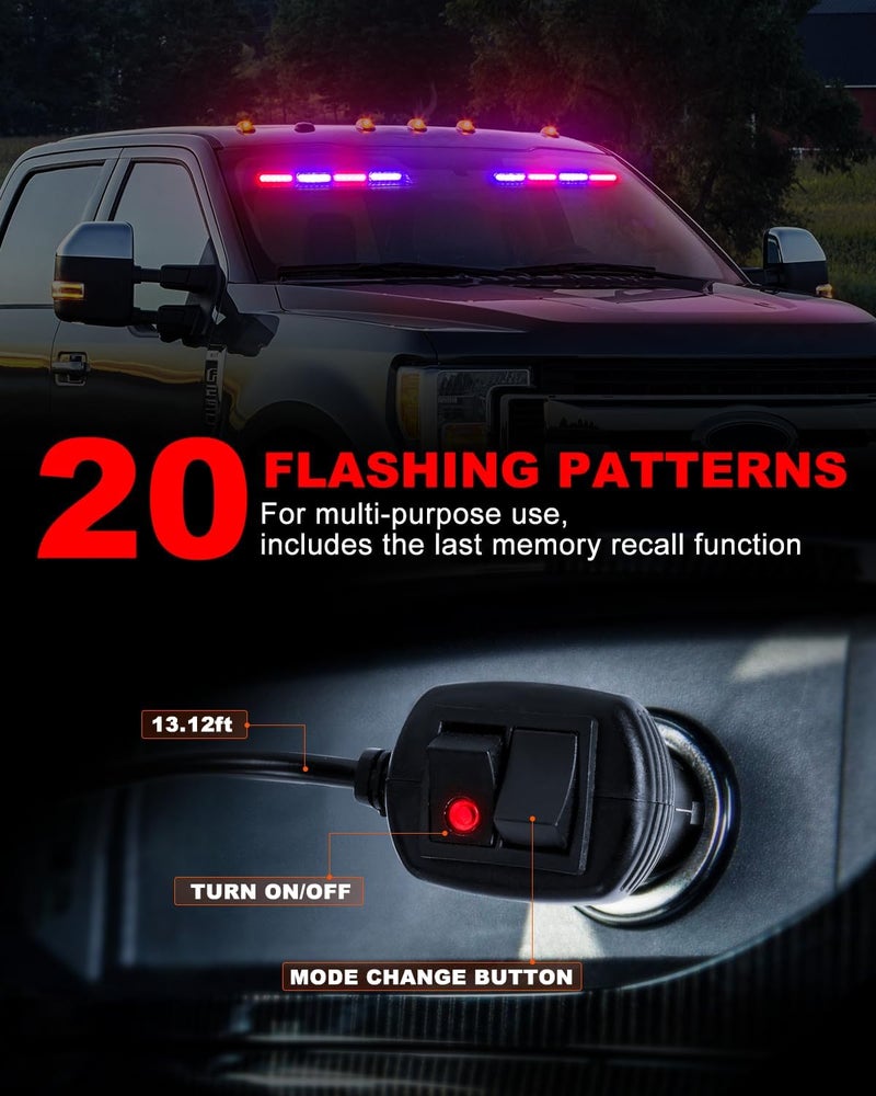 HLauto 6Z4J Emergency Dash Strobe Lights: 2x16.8 inch Red Blue Safety Lights, 48 LED Flashing Warning Hazard Interior Windshield Visor Traffic Light Bar for Trucks, Construction Vehicles - Image 4